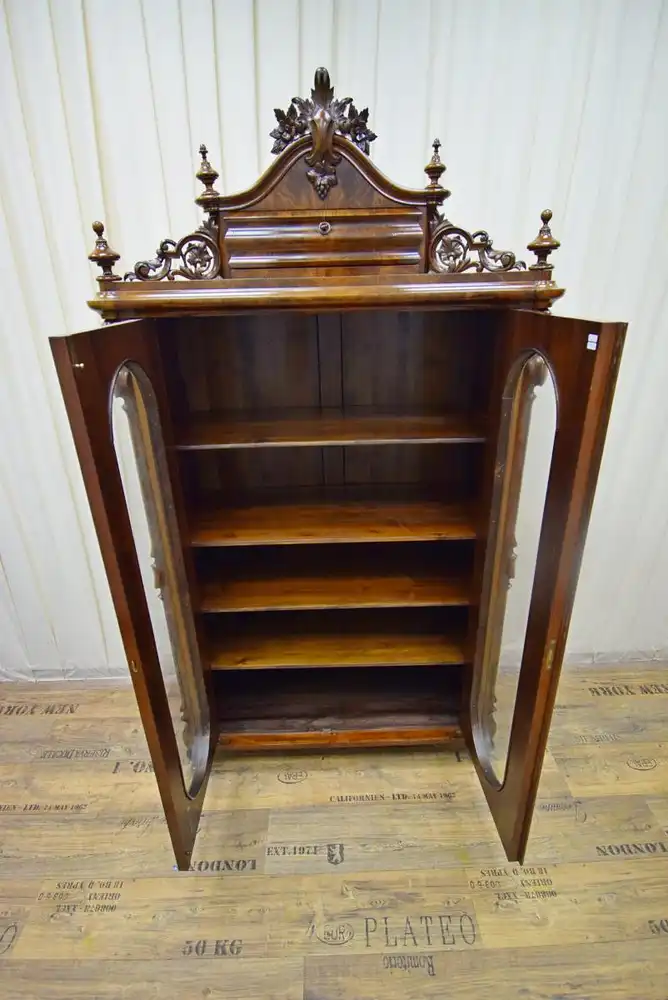 Vitrinenschrank mit Aufsatz Louis Philippe um 1860 Mahagoni  5