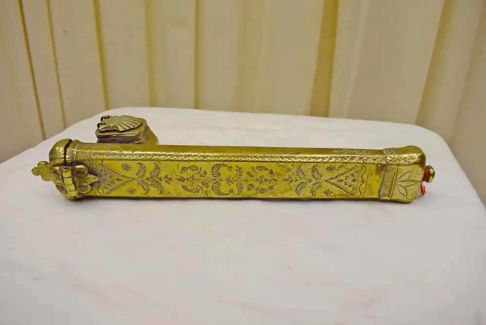 Antikes Reise Tintenfass/Federhalter osmanisch Qalamdan mit Ornamentik  2