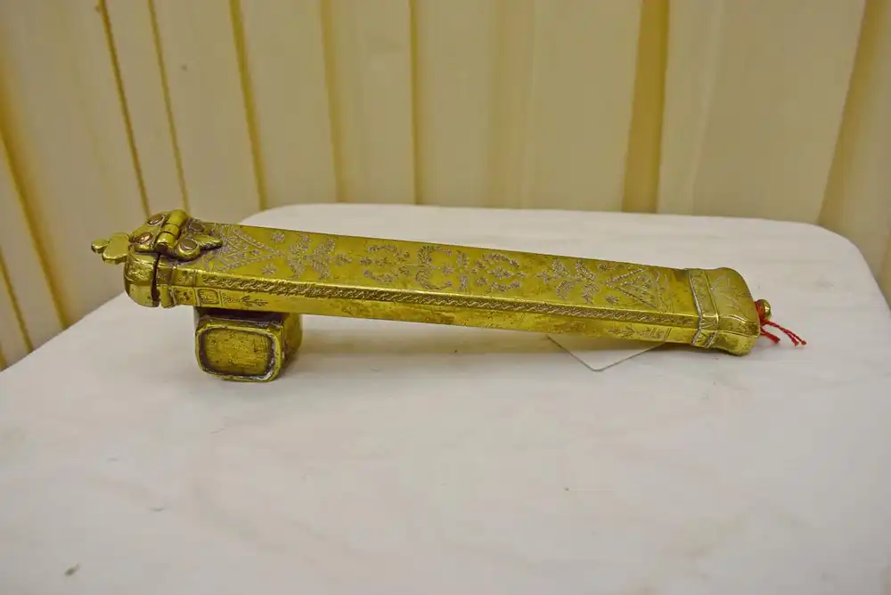 Antikes Reise Tintenfass/Federhalter osmanisch Qalamdan mit Ornamentik  3