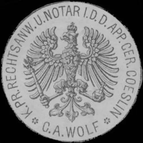 C.A. Wolf-K.Pr. Rechtsanwalt und Notar i.d. App. Gericht KÃ¶slin