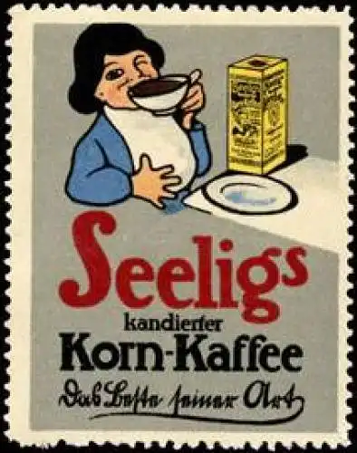 Kind trinkt Seeligs kandierter Korn-Kaffee