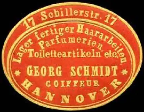 Georg Schmidt Coiffeur - Lager fertiger Haararbeiten, Parfumerien, Toilettenartikel etc