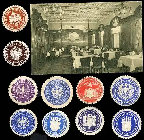 AK Hotel Berlin + Siegelmarken Sammlung