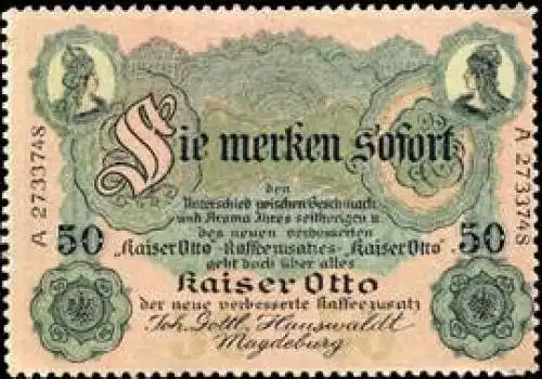 Sie merken sofort den Unterschied zwischen Geschmack und Aroma Ihres seitherigen und des neuen verbesserten Kaiser Otto Kaffeezusatz