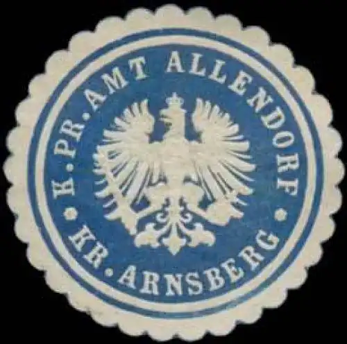 K.Pr. Amt Allendorf Kreis Arnsberg