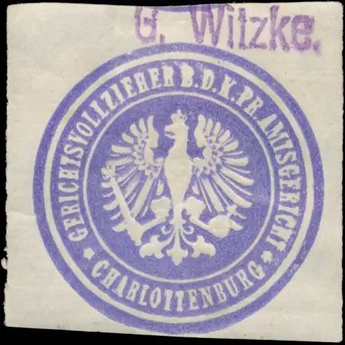 G. Witzke Gerichtsvollzieher b.d. K.Pr. Amtsgericht Charlottenburg