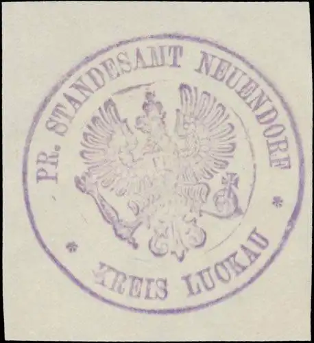 Pr. Standesamt Neuendorf Kreis Luckau/Lausitz