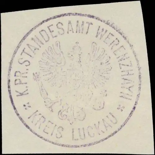 K.Pr. Standesamt Werenzhayn Kreis Luckau/Lausitz