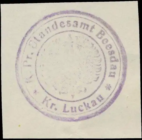 K.Pr. Standesamt Beesdau Kreis Luckau/Lausitz