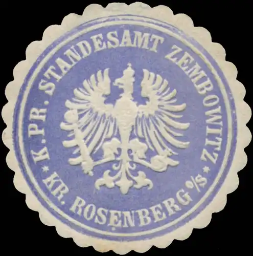 K.Pr. Standesamt Zembowitz Kreis Rosenberg