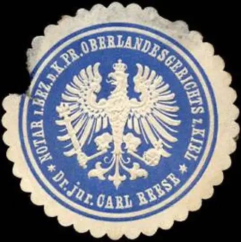Notar im Bezirk des KÃ¶niglich Preussischen Oberlandesgerichts zu Kiel - Dr. jur. Carl Reese