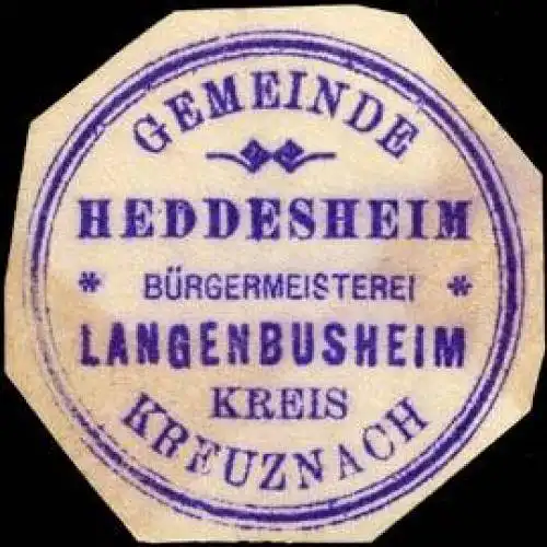 Gemeinde Heddesheim - BÃ¼rgermeisterei Langenbusheim Kreis Kreuznach