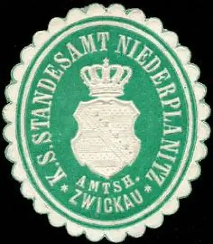 Königlich Sächsisches Standesamt Niederplanitz - Amtshauptmannschaft Zwickau