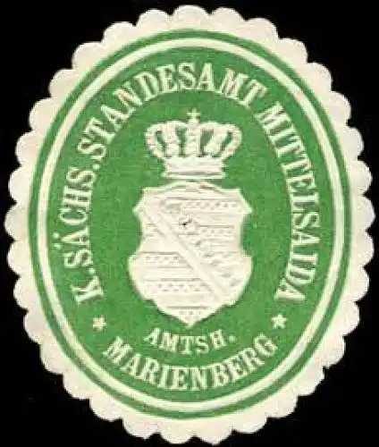 KÃ¶niglich SÃ¤chsisches Standesamt Mittelsaida - Amtshauptmannschaft Marienberg