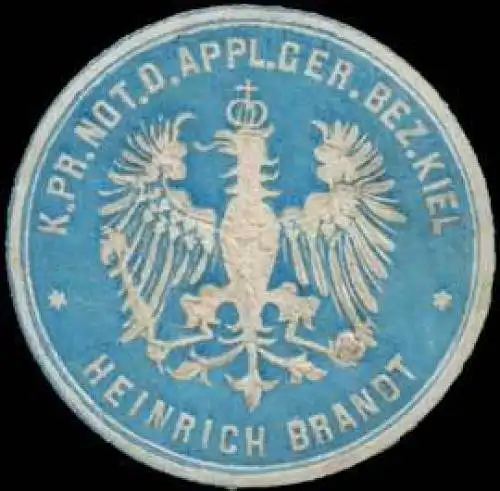 Heinrich Brandt K.Pr. Notar des Appl. Ger. Bez. Kiel
