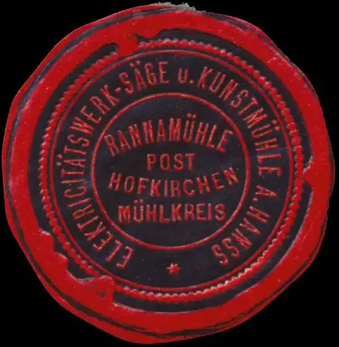 ElektrizitÃ¤tswerk -SÃ¤ge- und KunstmÃ¼hle A. Hanss