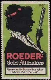 Dame mit Roeder Gold FÃ¼llhalter