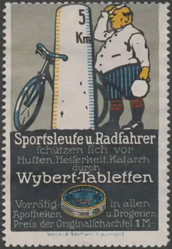 Sportsleute und Radfahrer schÃ¼tzen sich vor Husten, Heiserkeit, Katarrh durch Wybert-Tabletten