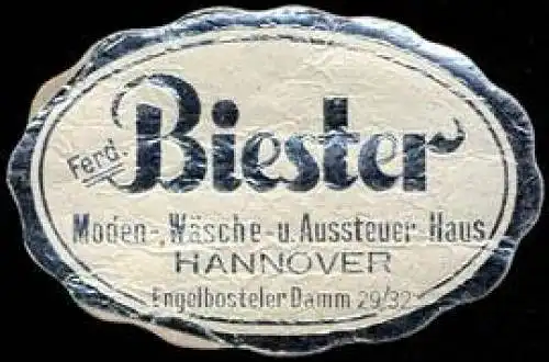 Ferdinand Biester - Moden -, WÃ¤sche - und Aussteuer - Haus - Hannover
