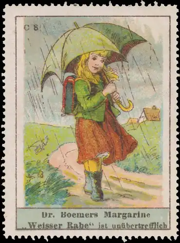 Kind im Regen mit Regenschirm