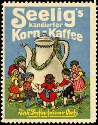 Kinder tanzen um die Kaffeekanne mit Korn-Kaffee