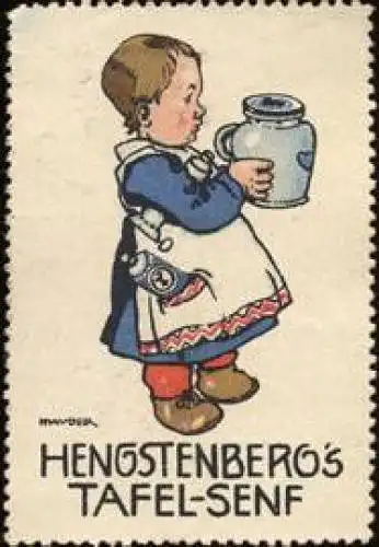 Kind mit Hengstenbergs Tafel - Senf