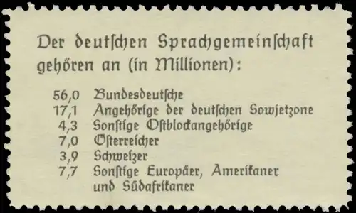 Der deutschen Sprachgemeinschaft gehÃ¶ren an: 56 Millionen Bundesdeutsche