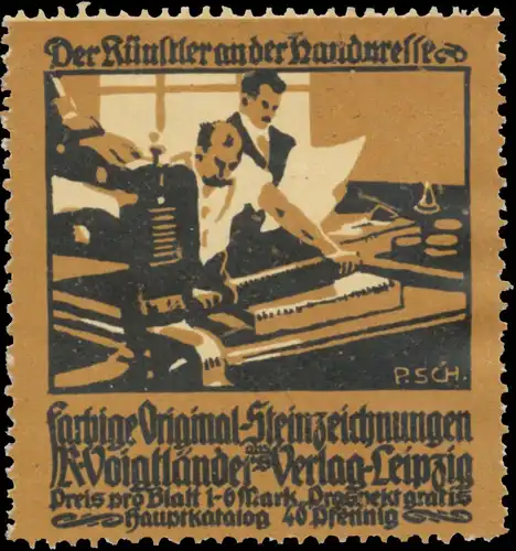 Der Künstler an der Handpresse