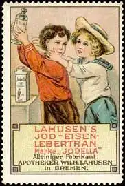 Lahusens Jod-Eisen-Lebertran Marke Jodella