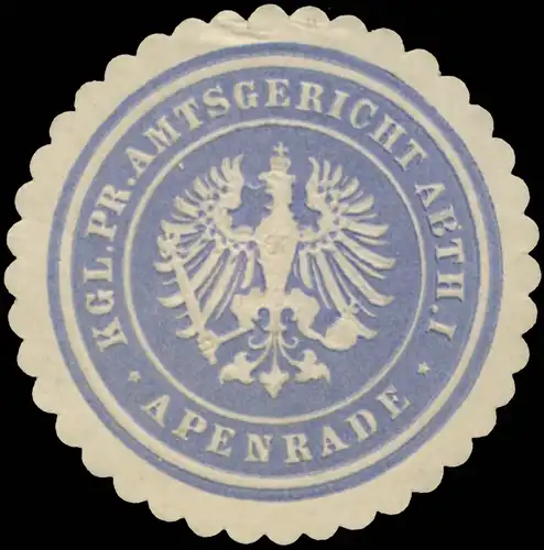 K.Pr. Amtsgericht Abtheilung I Apenrade