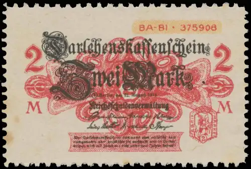 Darlehnskassenschein Zwei Mark