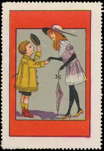 Junge grÃ¼Ãt MÃ¤dchen mit Schirm