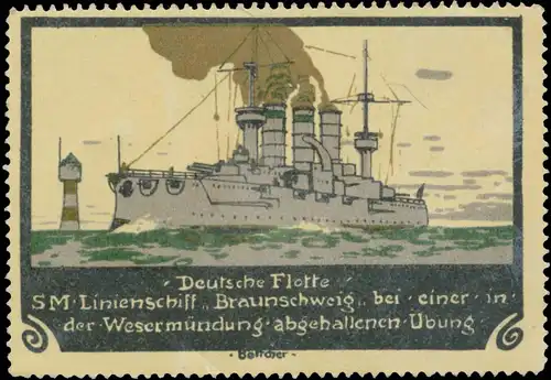 S.M. Linienschiff Braunschweig bei einer in der WesermÃ¼ndung abgehaltenen Ãbung