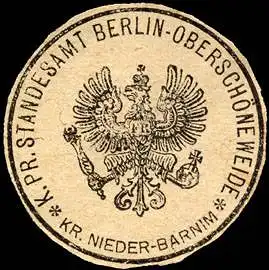 K.Pr. Standesamt Berlin - OberschÃ¶neweide - Kreis Nieder - Barnim