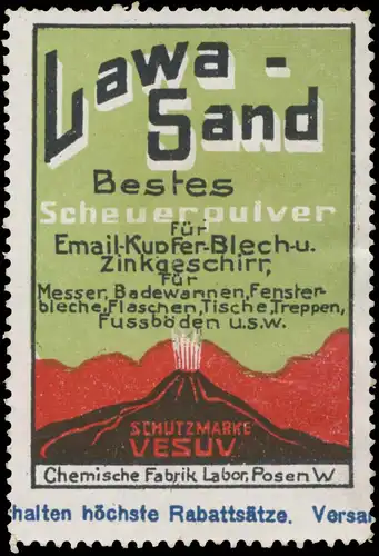 Lawasand bestes Scheuerpulver, Schutzmarke Vesuv