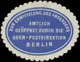 Zur ermittlung des Absenders amtlich geÃ¶ffnet durch die Ober-Postdirektion Berlin