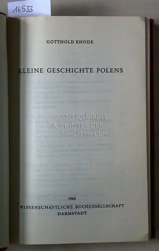 Rhode, Gotthold: Kleine Geschichte Polens. 