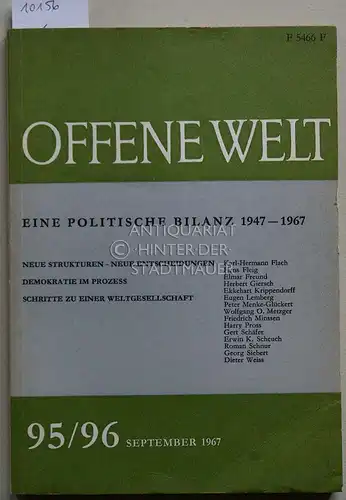 Weiss, Dieter: Offene Welt. Eine politische Bilanz 1947-1967. Zeitschrift für Wirtschaft, Politik und Gesellschaft. Nr. 95/96, September 1967. 