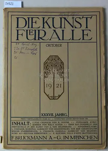 Die Kunst für alle. (Einzelheft Oktober 1921, 37. Jg.). 