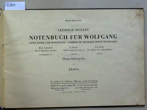 Mozart, Leopold: Notenbuch für Wolfgang. Eine Auswahl der leichtesten Stücke. Piano. [= Edition Schott, 3718] Hrsg. v. Heinz Schüngeler. 