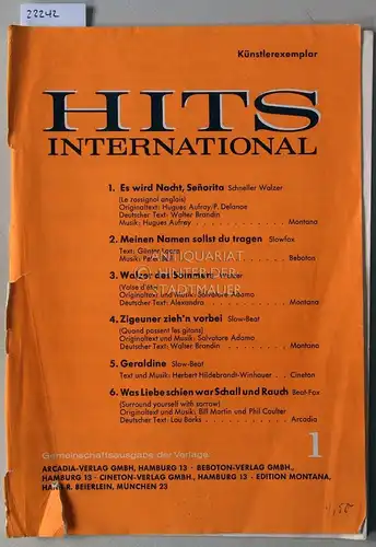 Hits International 1. Künstlerexemplar. (Klavier+Gesang; separat Gitarre-Bass, Stimmen in B, Stimmen in Es). 