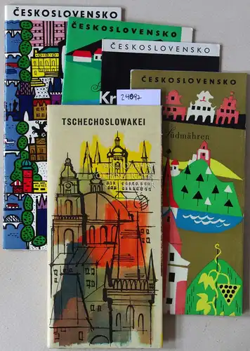 Tschechoslowakei. (5 Touristen-Führer aus den 1960er Jahren; (a) Übersichtskarte, (b) Südmähren, (c) Krkonose, (d) Südböhmen, (e) Praha). 