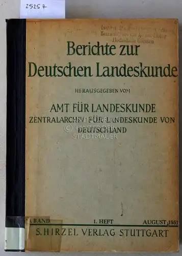 Berichte zur Deutschen Landeskunde. Bd. 10/1, August 1951. 