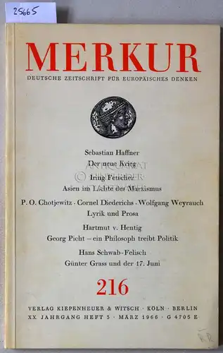 Merkur - Deutsche Zeitschrift für europäisches Denken. 216. (Einzelheft, 20. Jahrgang, Heft 3, März 1966). 