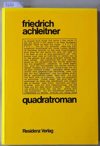 Achleitner, Friedrich: Quadratroman, und andere Quadrat-Sachen. 