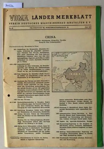 VDMA Länder-Merkblatt: China. [Nr. 28, Juni 1957]. 