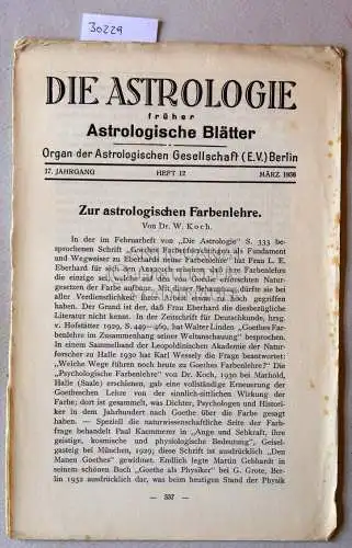 Koch, W: Zur astrologischen Farbenlehre. (aus Die Astrologie, 17. Jahrgang, Heft 12, März 1936). 