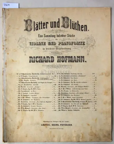 Boieldieu und Richard (Hrsg.) Hofmann: Ouverture "Die weisse Dame". [= Blätter und Blüthen. Eine Sammlung beliebter Stücke für Violine und Pianoforte in leichter Bearbeitung, Nr. 20]. 