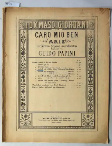 Giordani, Tommaso: Caro mio ben. Arie für Mezzo-Sopran oder Bariton. Bearb. v. Guido Papini. 