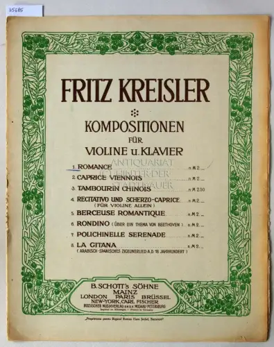 Kreisler, Fritz: Op. 4, Romance. [= Kompositionen für Violine und Klavier, No. 1]. 